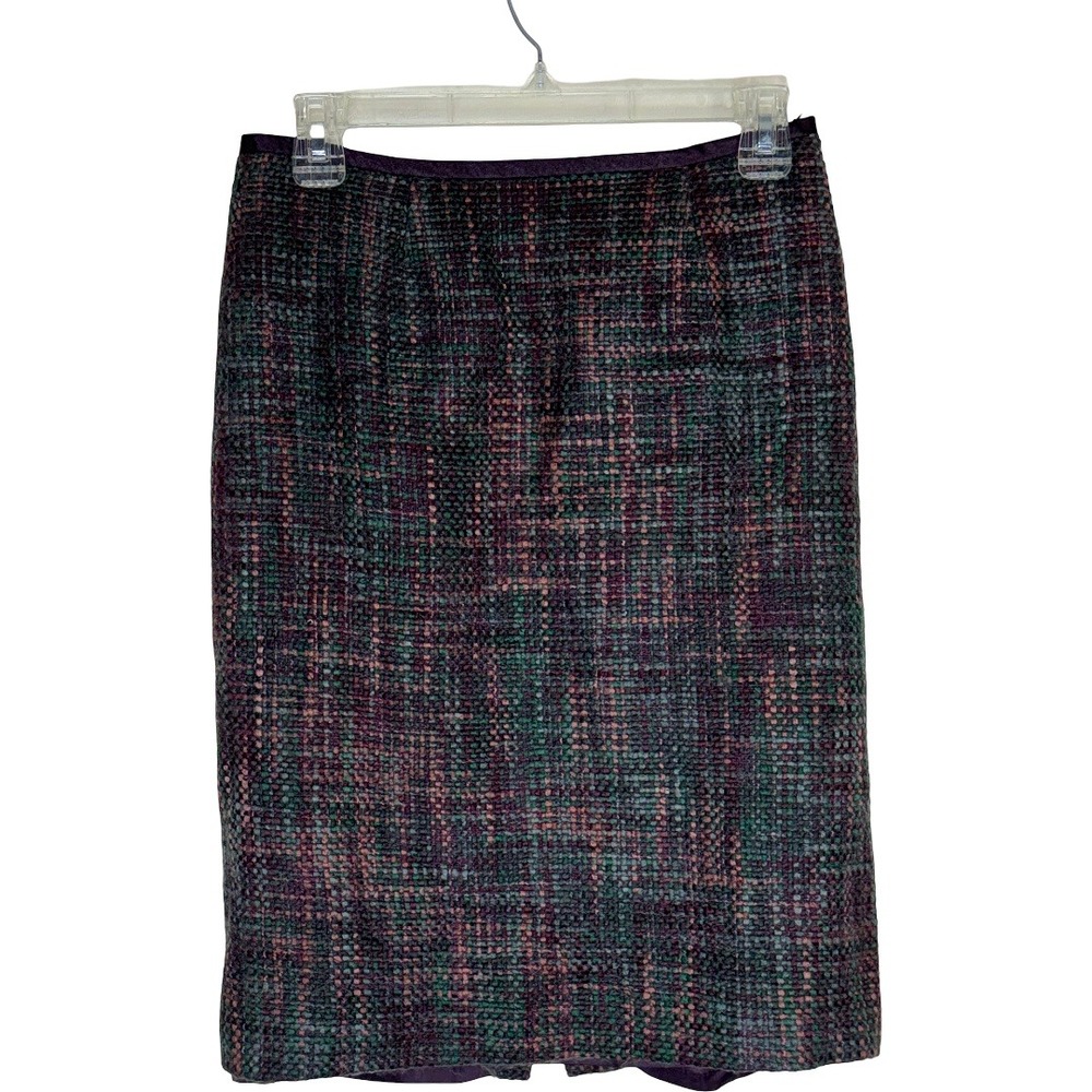 Apostrophe Multi Color Tweed Pencil Skirt Purple Green Wool Blend Size 2